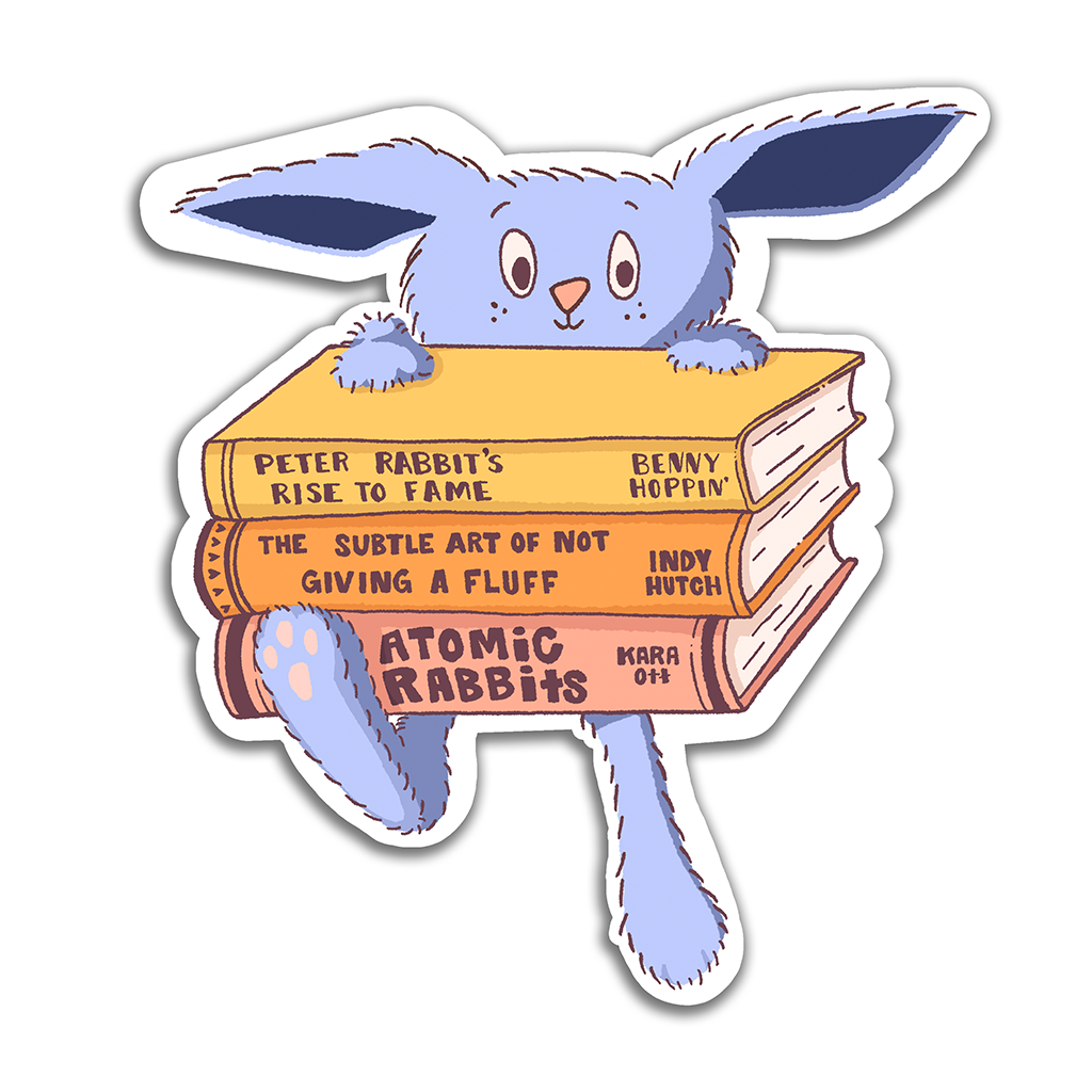 Jacques Rabbit and His Books Vinyl Sticker Waterproof 2.7"X 3"