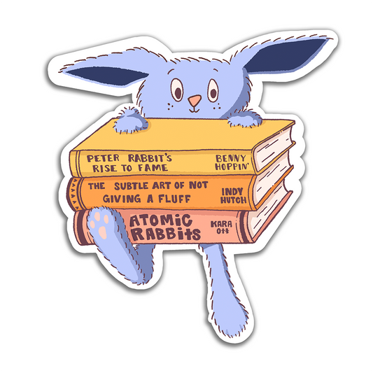 Jacques Rabbit and His Books Vinyl Sticker Waterproof 2.7"X 3"