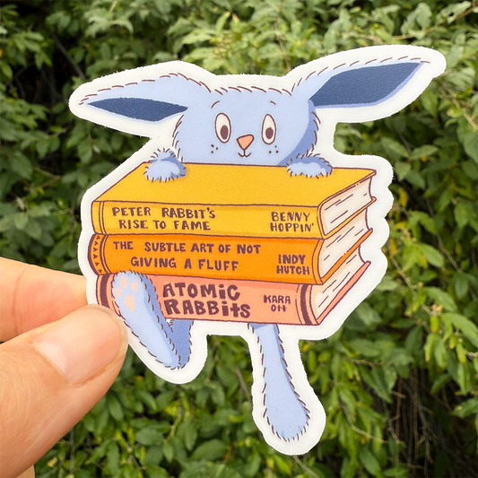 Jacques Rabbit and His Books Vinyl Sticker Waterproof 2.7"X 3"