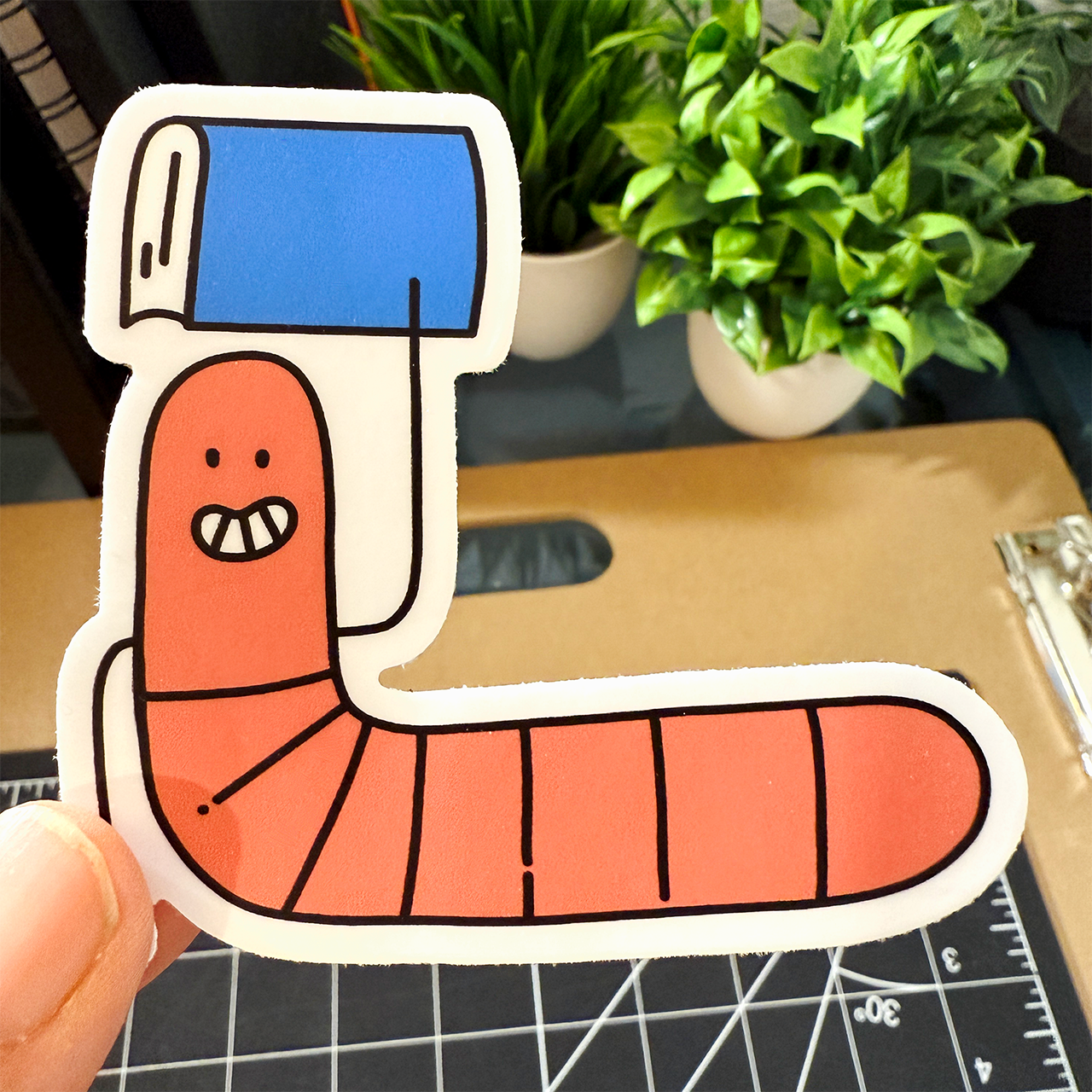 Bookworm Vinyl Sticker Waterproof 3" X 2.83"