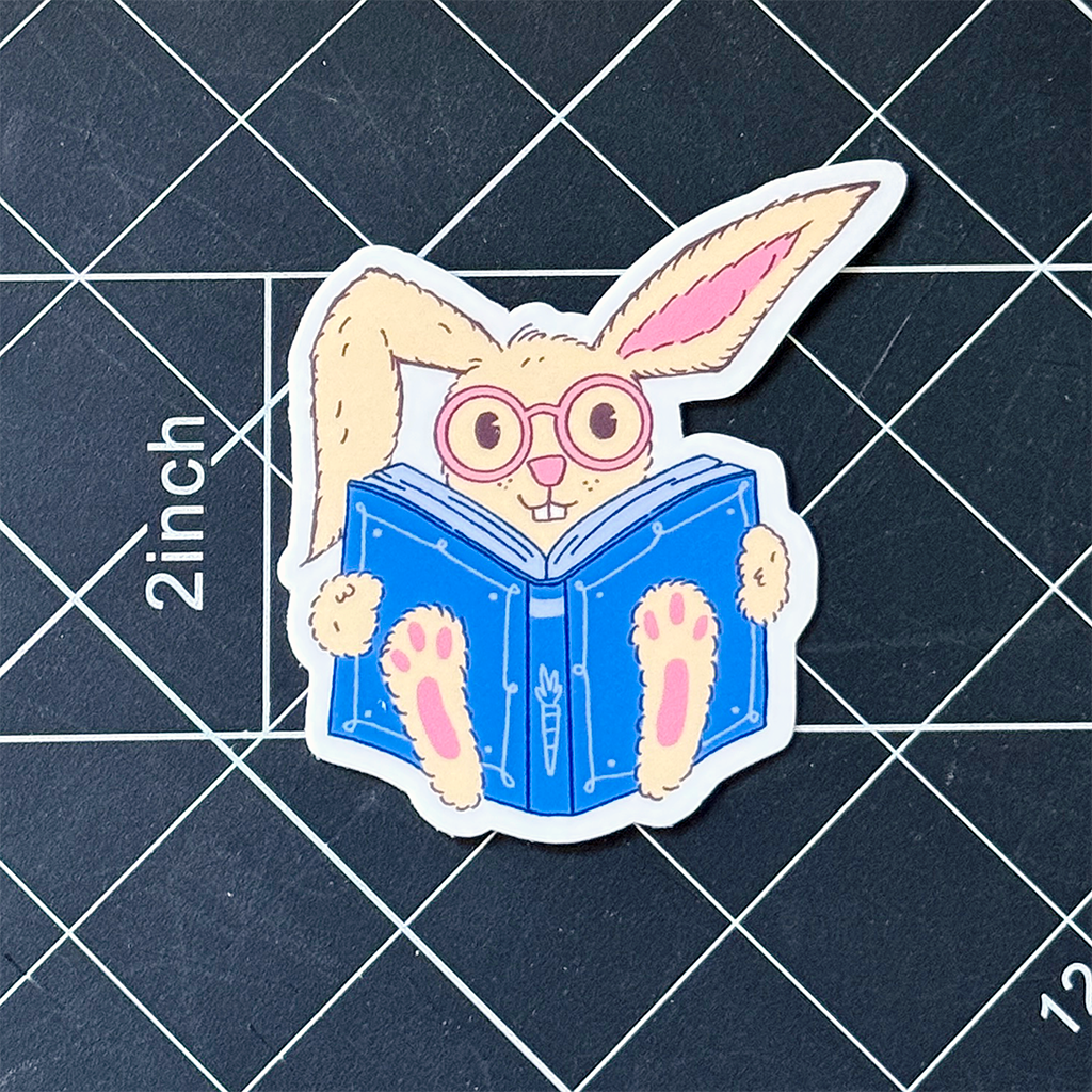 Bunny Reading Vinyl Sticker Waterproof 2.8" X 3"