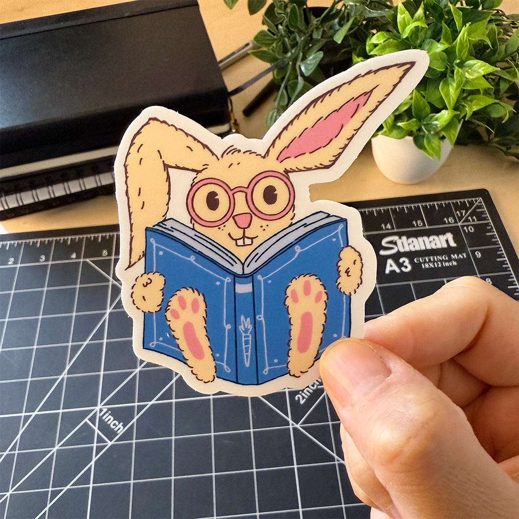 Bunny Reading Vinyl Sticker Waterproof 2.8" X 3"