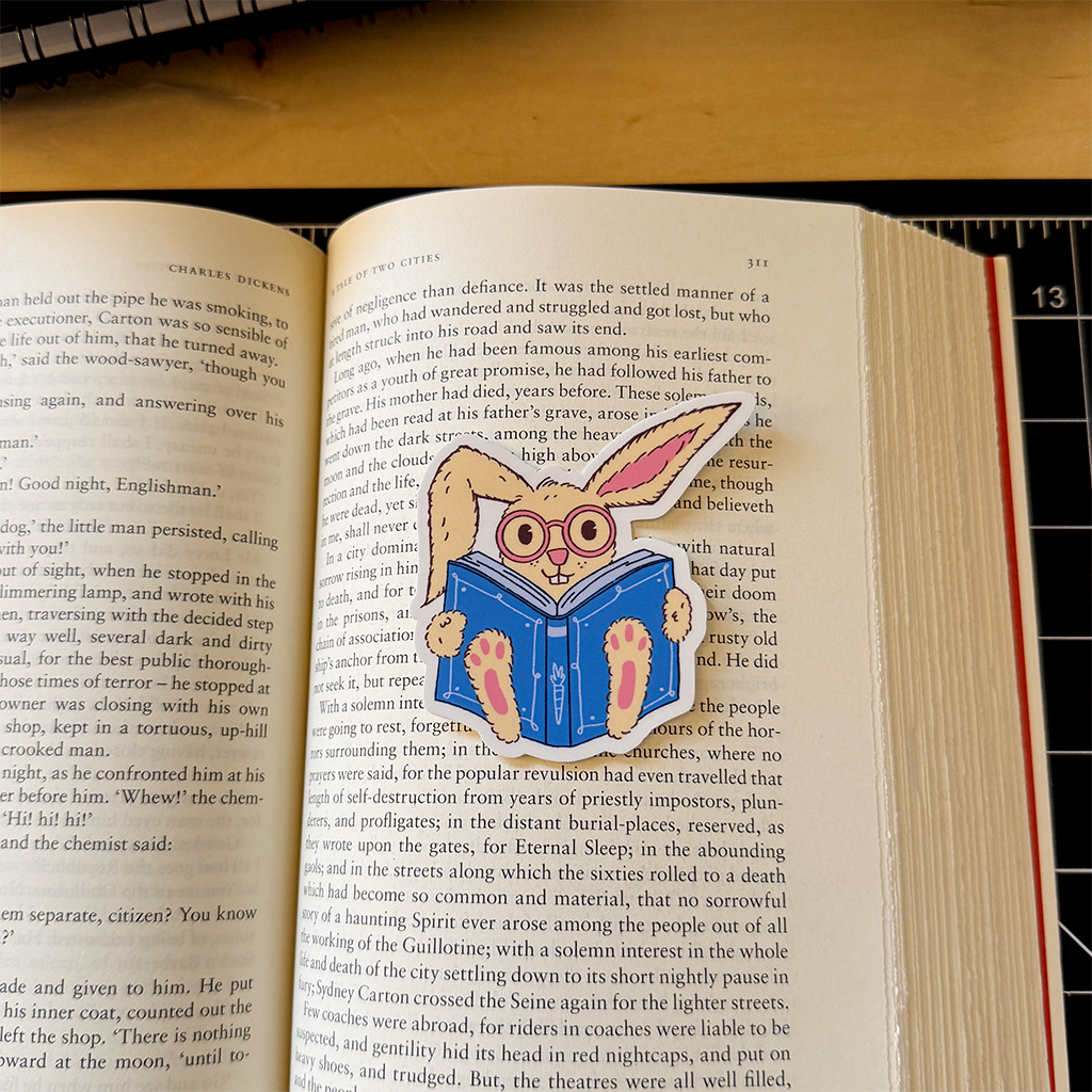 Bunny Reading Vinyl Sticker Waterproof 2.8" X 3"