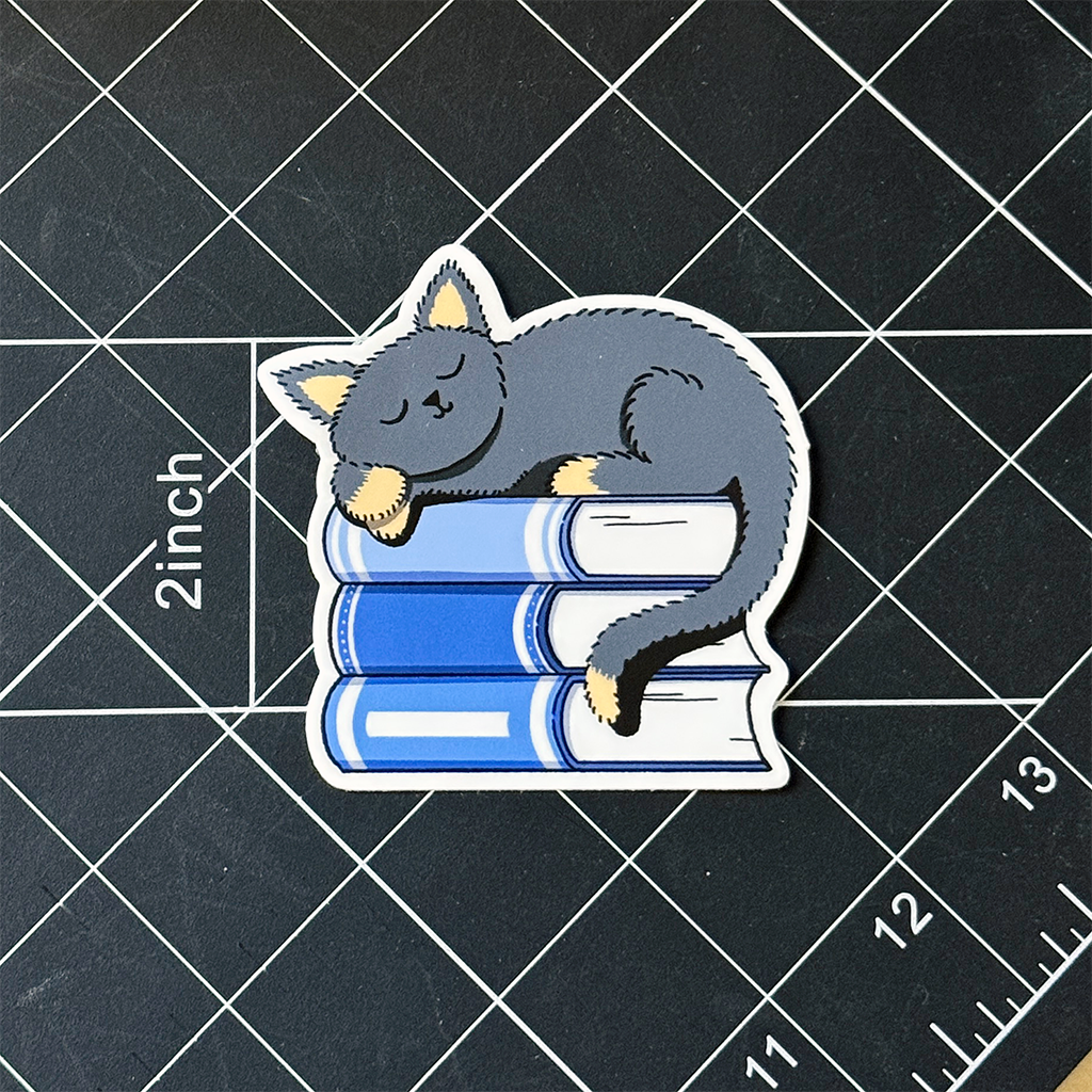 Cat on Books Vinyl Sticker Waterproof 3" X 2.99"