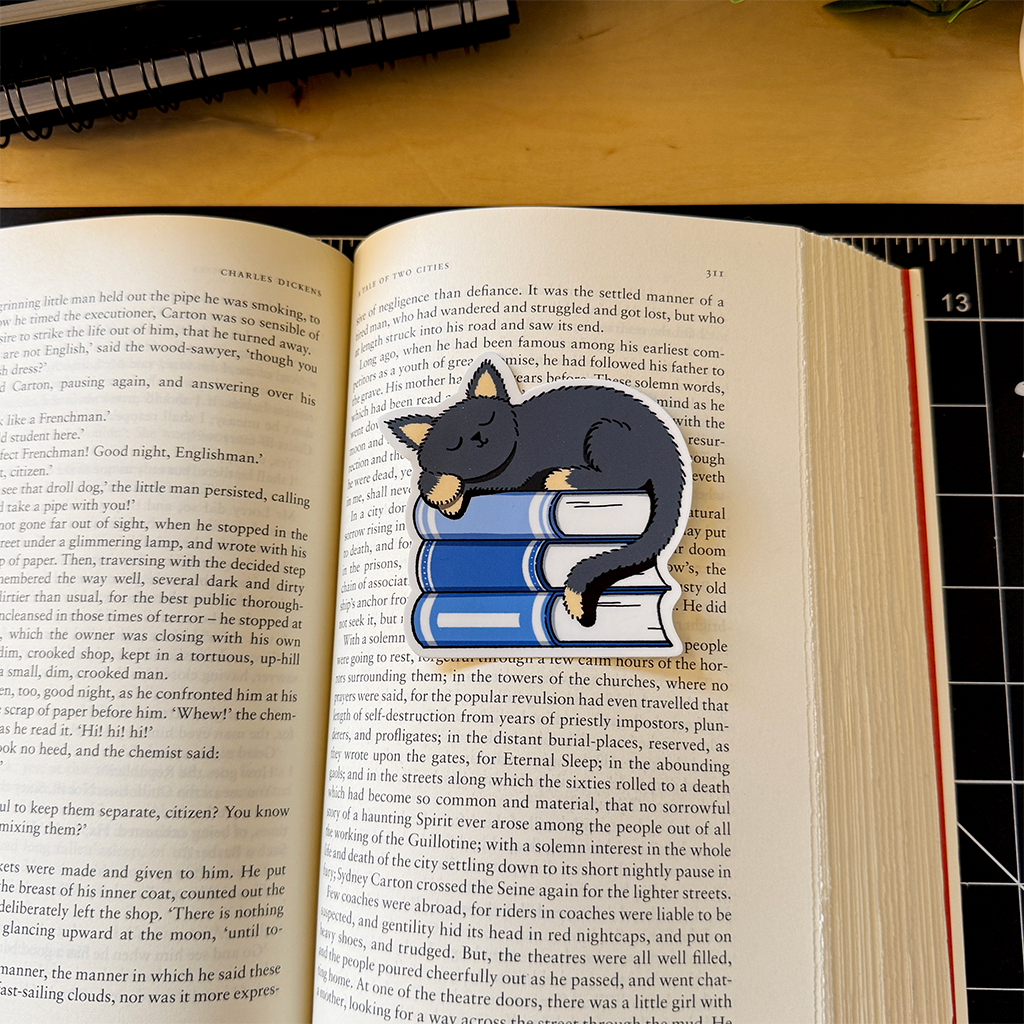 Cat on Books Vinyl Sticker Waterproof 3" X 2.99"