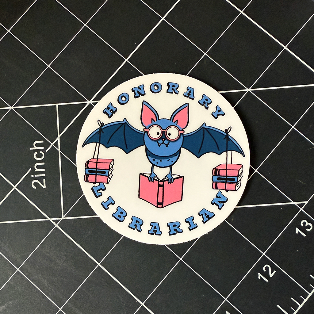 Honorary Librarian Bat Vinyl Sticker Waterproof 3" X 3"