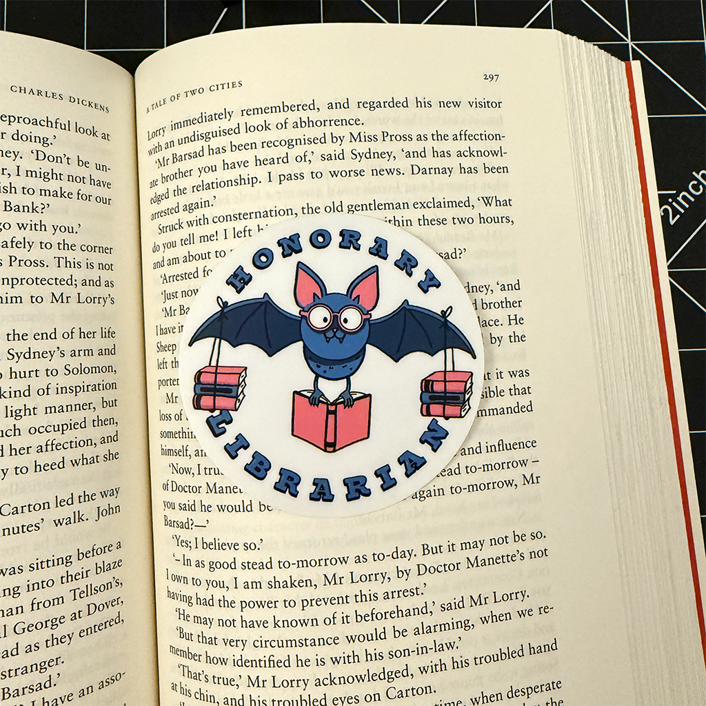 Honorary Librarian Bat Vinyl Sticker Waterproof 3" X 3"