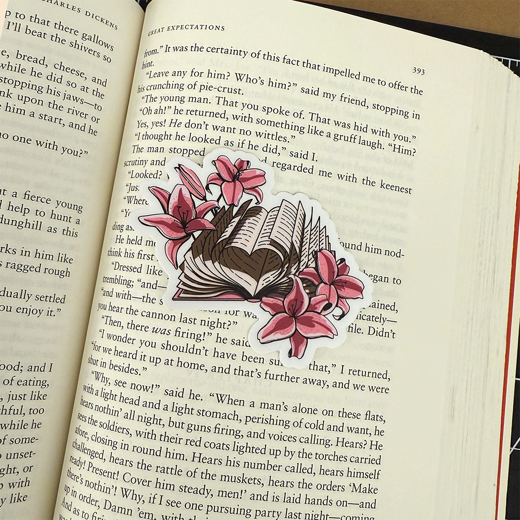 Lily Book Heart Vinyl Sticker Waterproof 3" X 2.84"