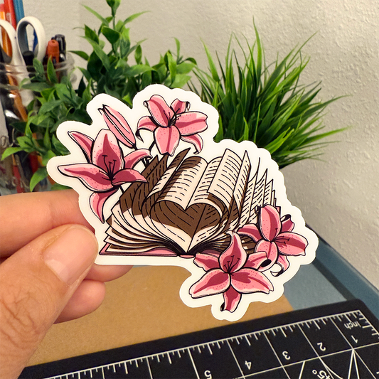 Lily Book Heart Vinyl Sticker Waterproof 3" X 2.84"