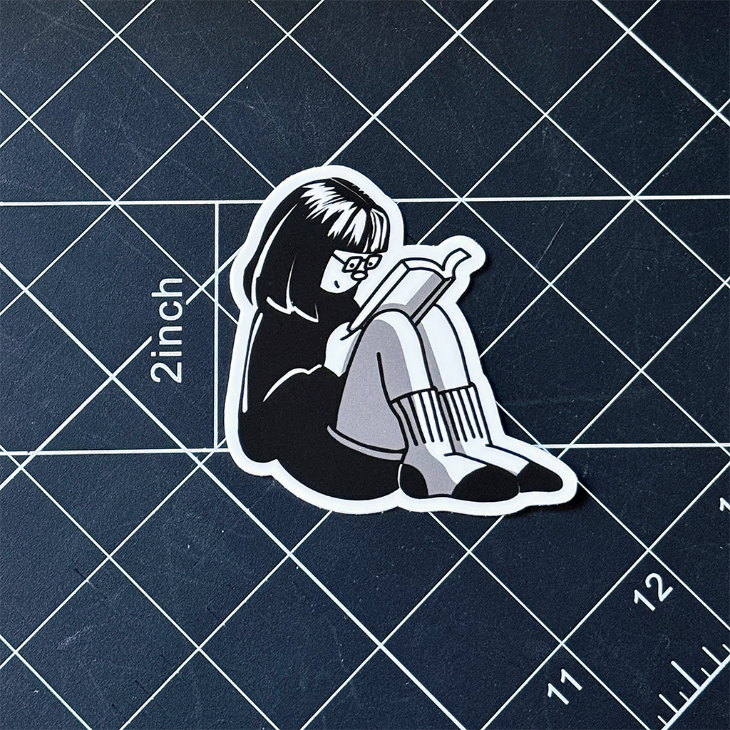 Girl Sitting Reading Vinyl Sticker Waterproof 2.7" X 3"