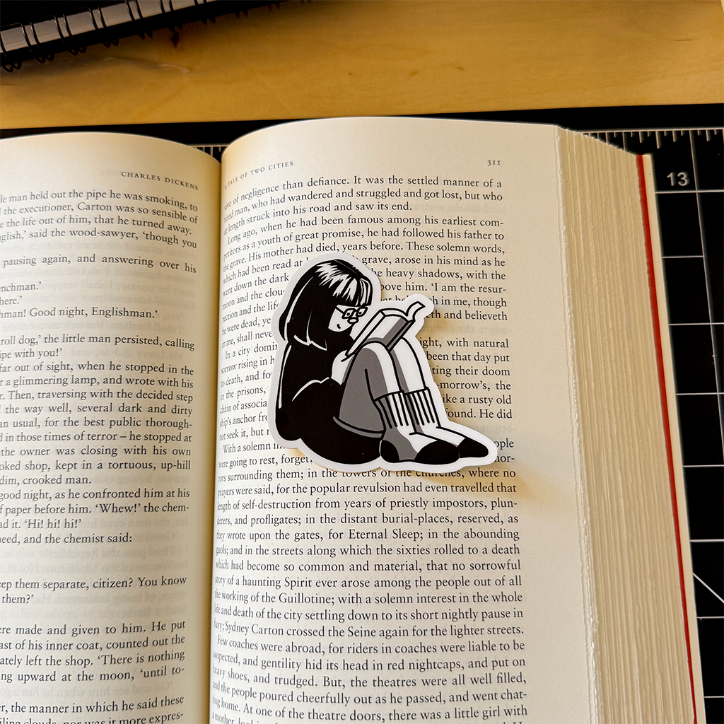 Girl Sitting Reading Vinyl Sticker Waterproof 2.7" X 3"