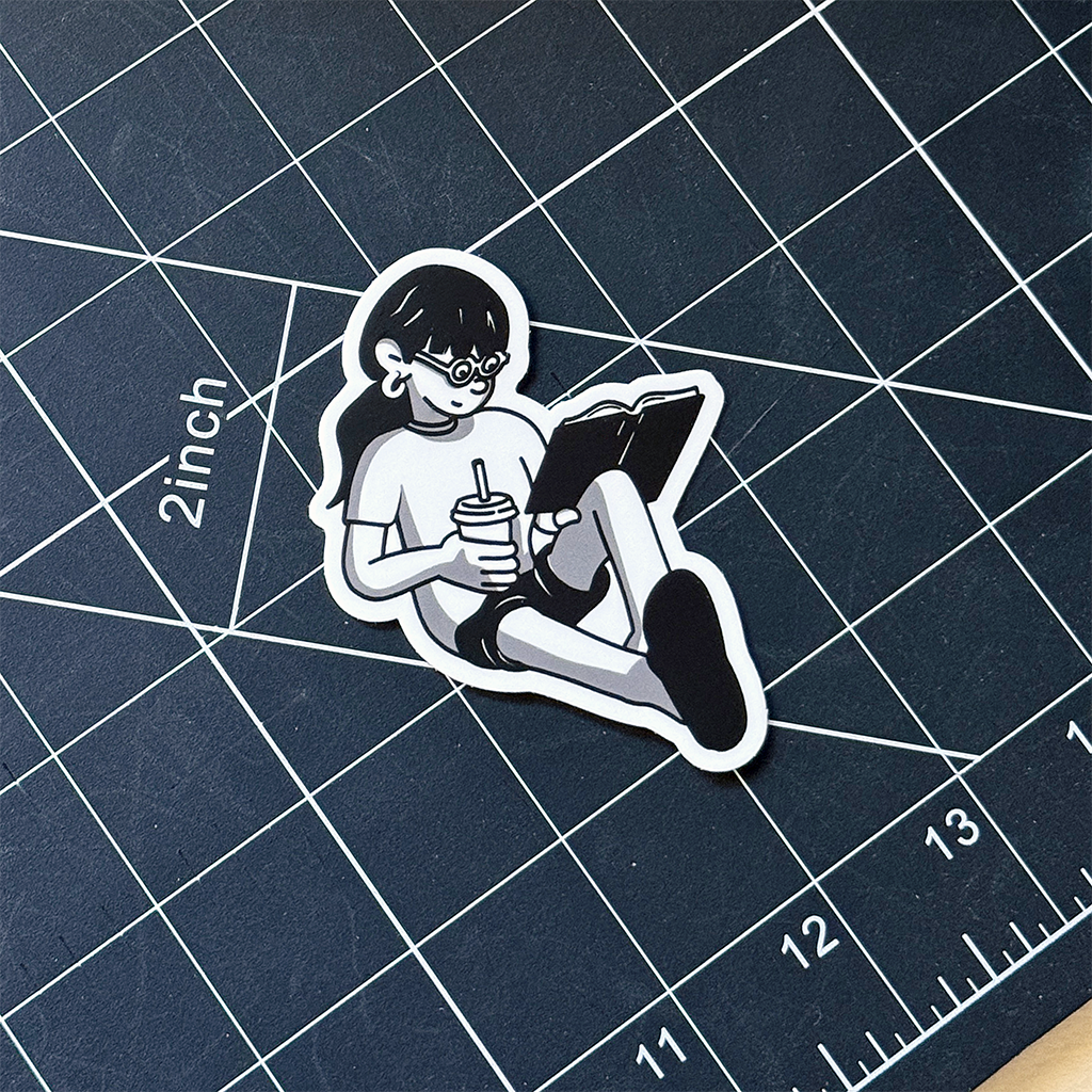 Girl Lounging and Reading Vinyl Sticker Waterproof 2.5" X 3"