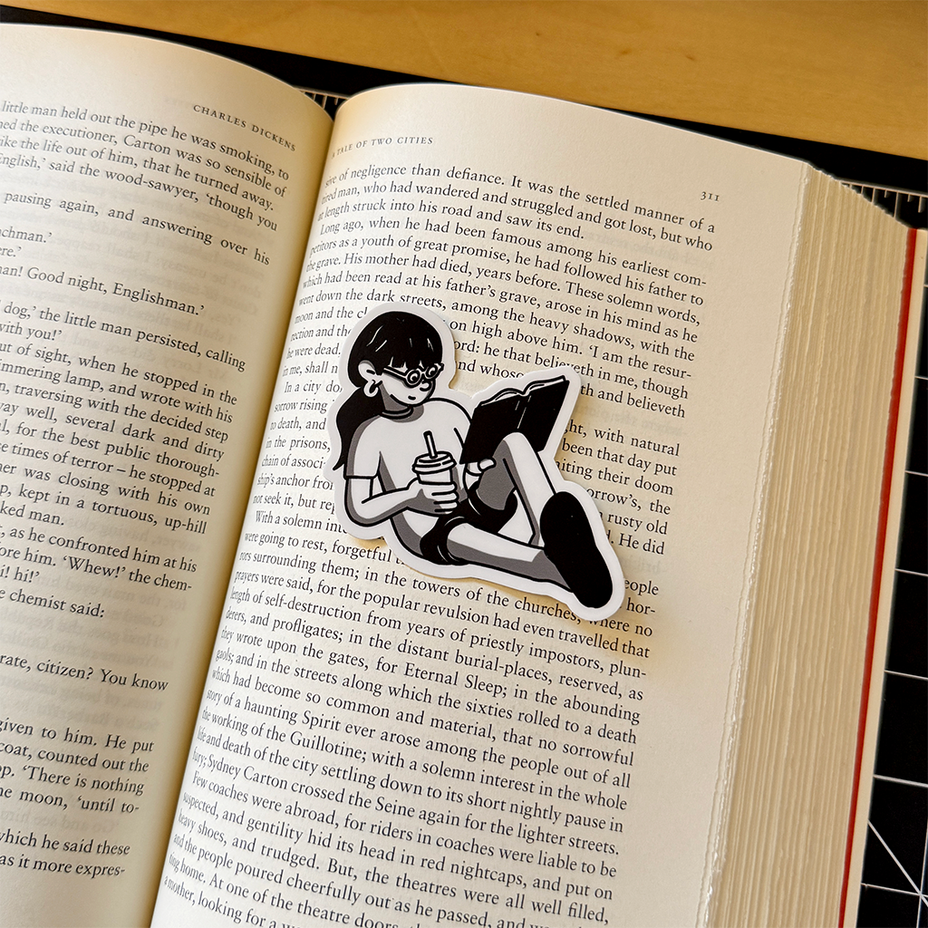 Girl Lounging and Reading Vinyl Sticker Waterproof 2.5" X 3"