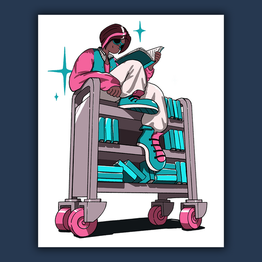 Book Cart Reader Art Print