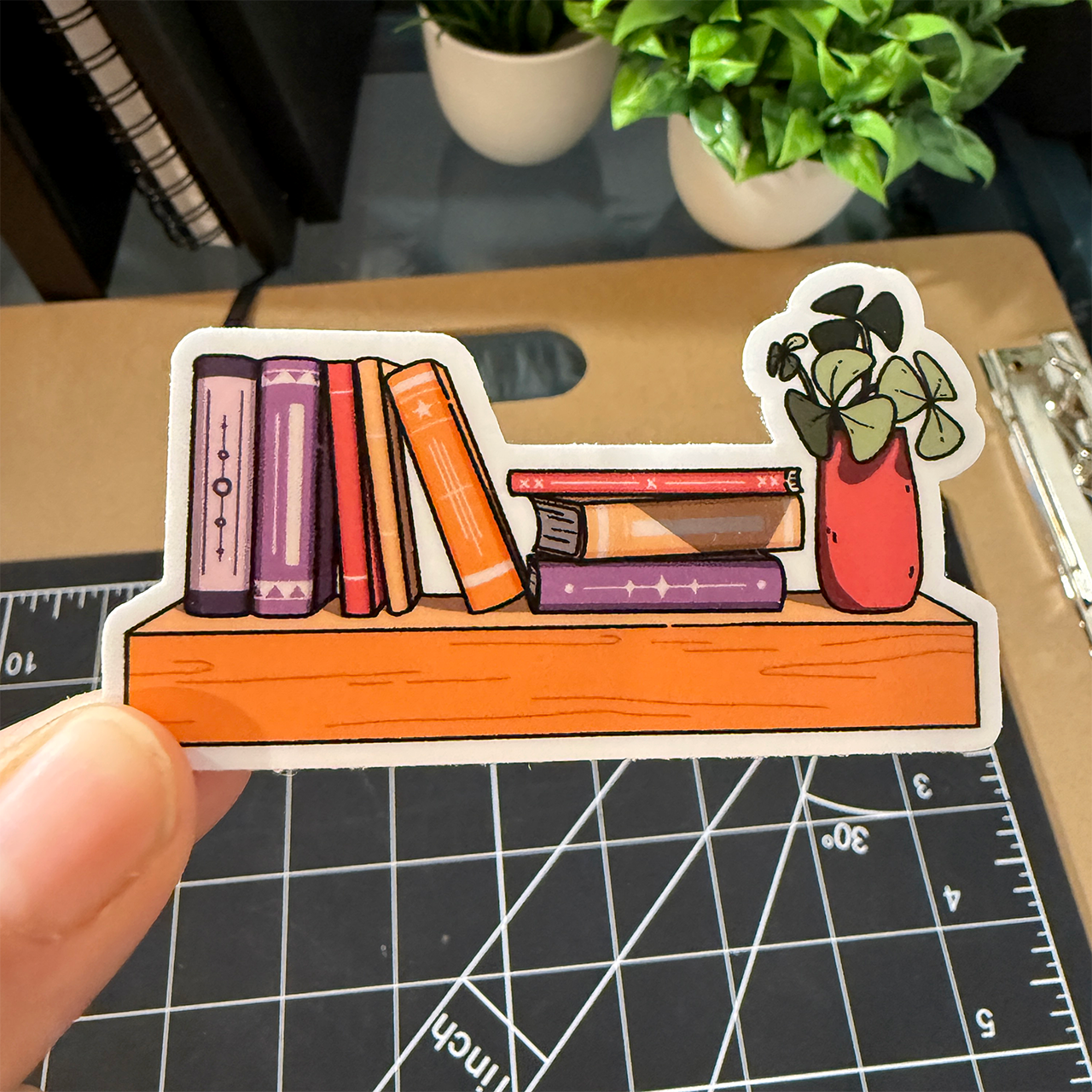 Warm Tone Bookshelf Vinyl Sticker Waterproof 3" X 1.7"