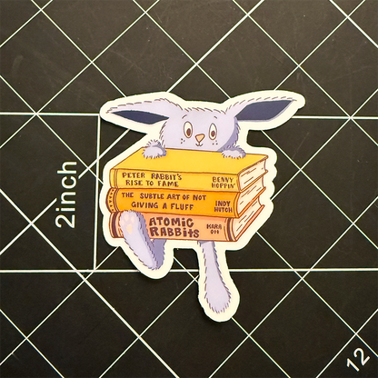 Jacques Rabbit and His Books Vinyl Sticker Waterproof 2.7"X 3"