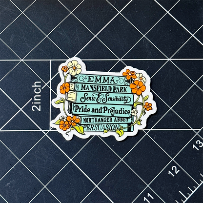 Jane Austen Book Stack Vinyl Sticker Waterproof 3" X 2.4"