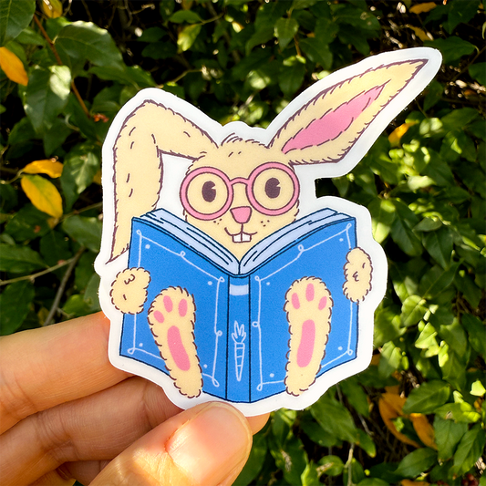 Bunny Reading Vinyl Sticker Waterproof 2.8" X 3"