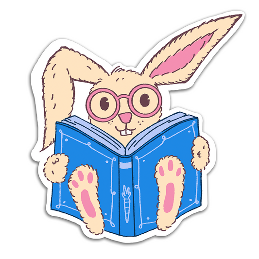 Bunny Reading Vinyl Sticker Waterproof 2.8" X 3"