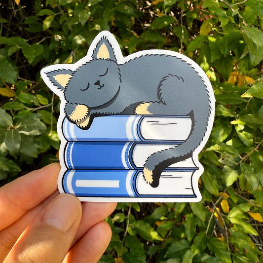 Cat on Books Vinyl Sticker Waterproof 3" X 2.99"