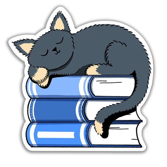 Cat on Books Vinyl Sticker Waterproof 3" X 2.99"