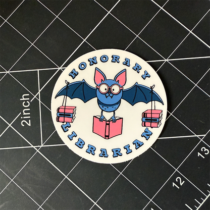 Honorary Librarian Bat Vinyl Sticker Waterproof 3" X 3"