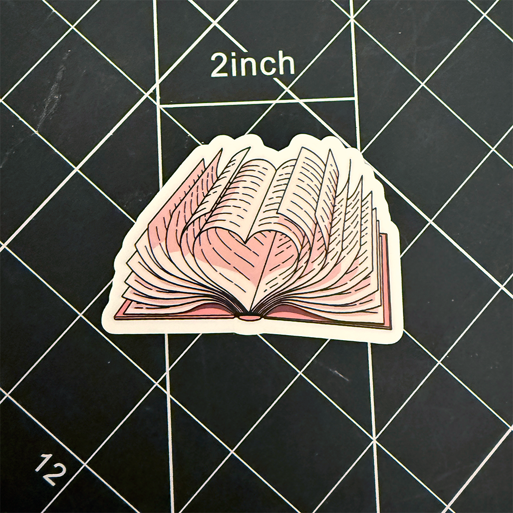 Pink Open Book Heart Vinyl Sticker Waterproof 3" X 2.17"