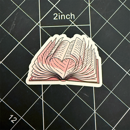 Pink Open Book Heart Vinyl Sticker Waterproof 3" X 2.17"