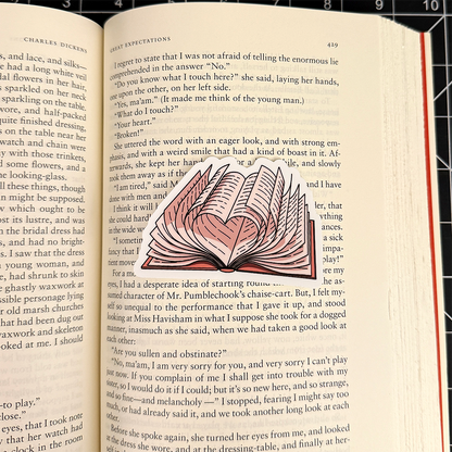 Pink Open Book Heart Vinyl Sticker Waterproof 3" X 2.17"