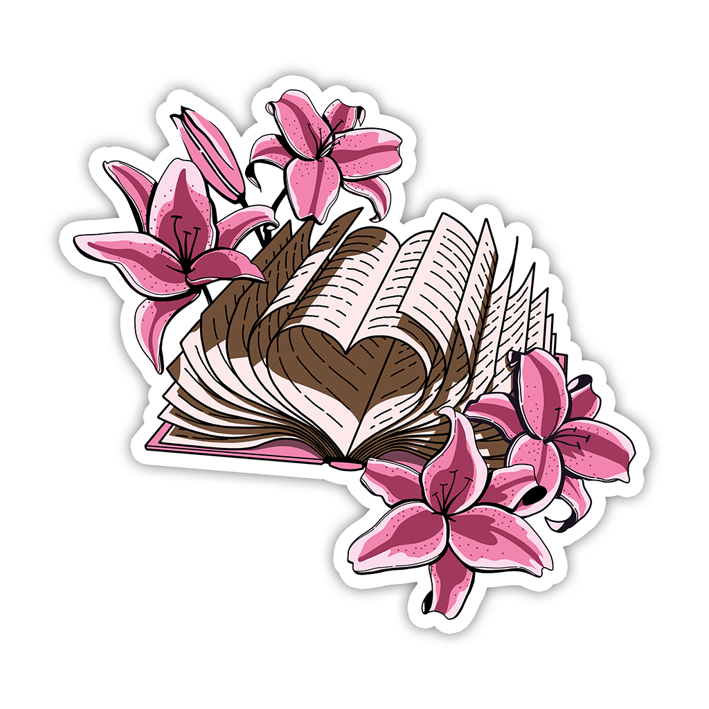 Lily Book Heart Vinyl Sticker Waterproof 3" X 2.84"