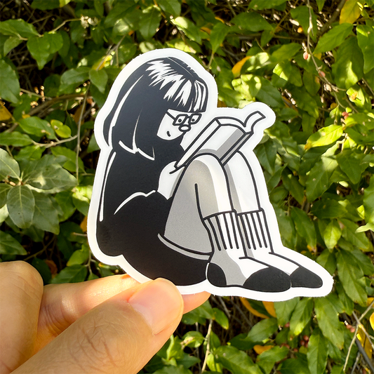 Girl Sitting Reading Vinyl Sticker Waterproof 2.7" X 3"