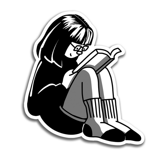 Girl Sitting Reading Vinyl Sticker Waterproof 2.7" X 3"