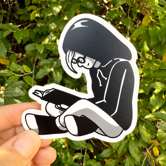 Girl Reading in Hoodie Vinyl Sticker Waterproof 2.9" X 3"