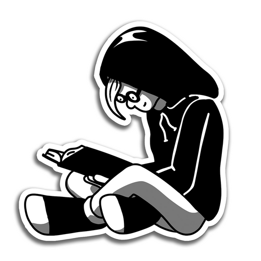Girl Reading in Hoodie Vinyl Sticker Waterproof 2.9" X 3"