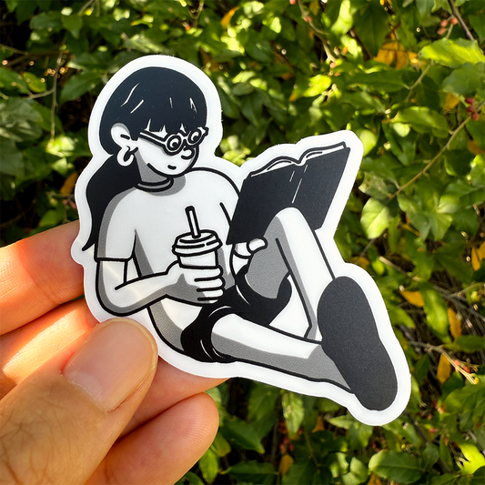 Girl Lounging and Reading Vinyl Sticker Waterproof 2.5" X 3"