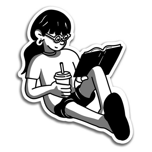 Girl Lounging and Reading Vinyl Sticker Waterproof 2.5" X 3"